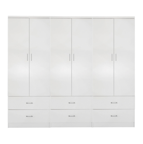 Dulapuri - WARDROBE REINA 6-LEAF WITH 6 DRAWERS HM21060.05 MELAMINE IN WHITE COLOR 240x42x181Hcm.