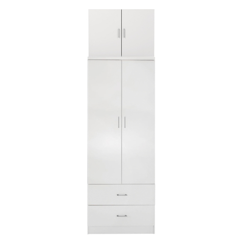 Dulapuri - WARDROBE REINA HM21061.05 2-LEAF WITH UPPER CABINET and 2 DRAWERS-MELAMINE IN WHITE 80x42x241Hcm.
