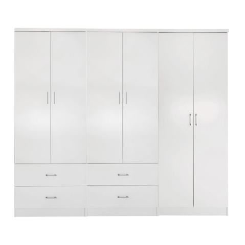 Dulapuri - WARDROBE REINA HM21062.05 6-LEAF WITH 4 DRAWERS-MELAMINE IN WHITE COLOR 240x43x181Hcm.