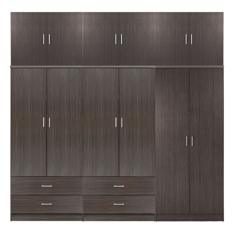 Dulapuri - WARDROBE REINA HM21063.01 6-LEAF-4 DRAWERS-UPPER CABINET-MELAMINE IN ZEBRANO 240x43x241Hcm.