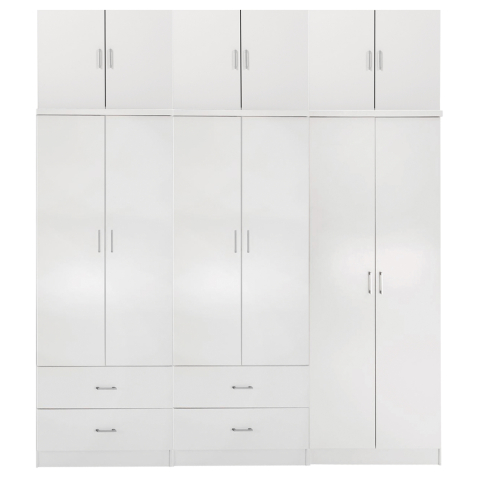 Dulapuri - WARDROBE REINA HM21065.02 6-LEAF-4 DRAWERS-UPPER CABINET-MELAMINE IN WHITE 240x43x241Hcm.