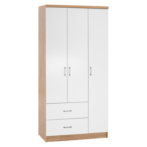 Interior - WARDROBE WITH 3 DOORS AND 2 DRAWERS HM340.06 SONAMA-WHITE 89x42,5x181 cm.