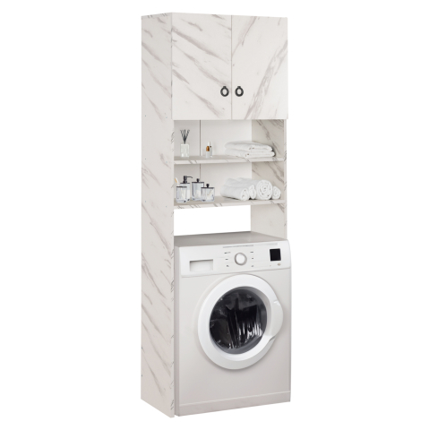 Dulapuri pentru pantofi - WASHING MACHINE FURNITURE TERRY HM9122.12 WITH CABINET and SHELVES MELAMINE WHITE MARBLE 64Χ29Χ181Hcm.