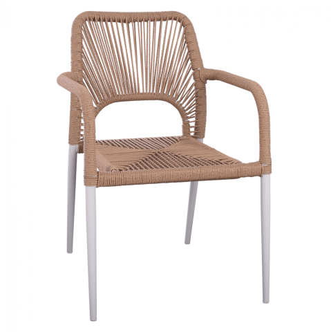 Scaune - Fotolii - WHITE ALUMINUM ARMCHAIR WITH BEIGE PE ROPE HM5771.01 55Χ63Χ82Η cm.