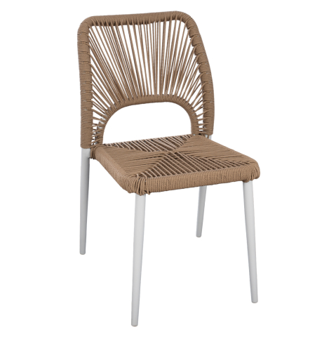 Scaune - Fotolii - WHITE ALUMINUM CHAIR WITH PE ROPE BEIGE HM5770.01 45x63x82Y cm.