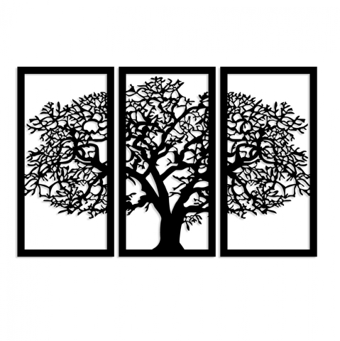 Decoratiuni de perete - WOODEN BLACK WALL DECORATION WITH TREE 105X66 HM7221