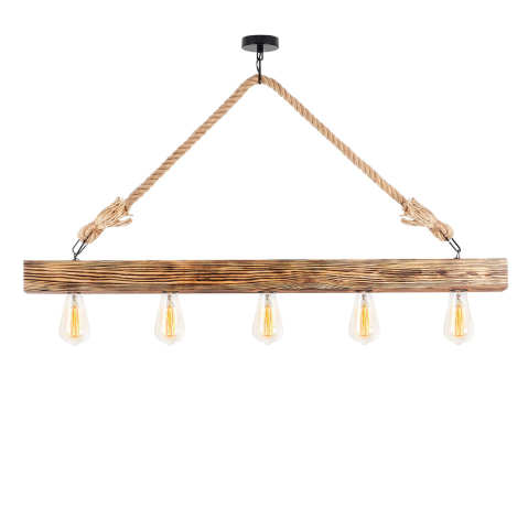 Iluminat de tavan - WOODEN PENDANT LIGHT WITH ROPE DETAILS HM7263 100Χ7Χ53 cm.