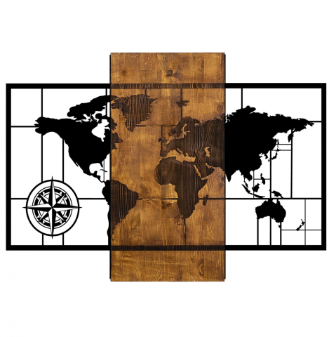 Decoratiuni de perete - WOODEN WALL DECORATION WITH METALLIC WORLD MAP 85X58cm HM7223