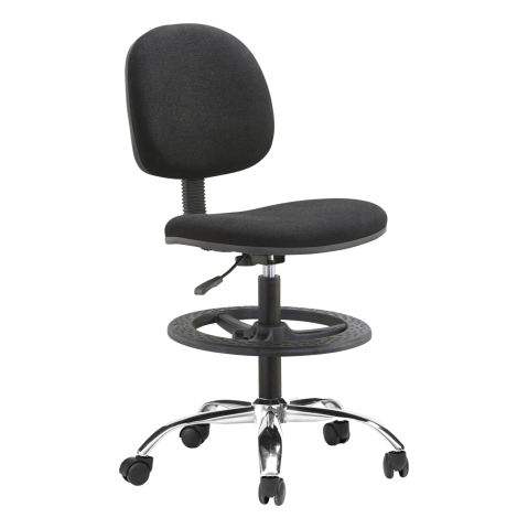 Scaune de birou - WORK STOOL WITH FOOTREST DROMEN HM1210.01 BLACK FABRIC - CHROMED BASE 48x60x130Hcm.