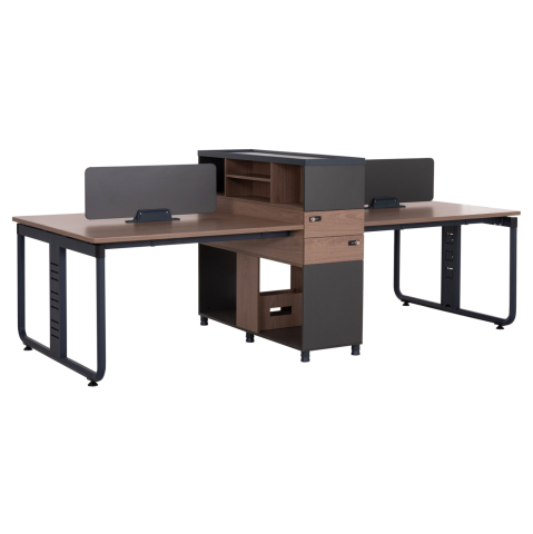 Birouri - WORKSTATION 4-SEATER MAVIX HM2158 MELAMINE-METAL IN GREY/WALNUT 280x123x110Hcm.