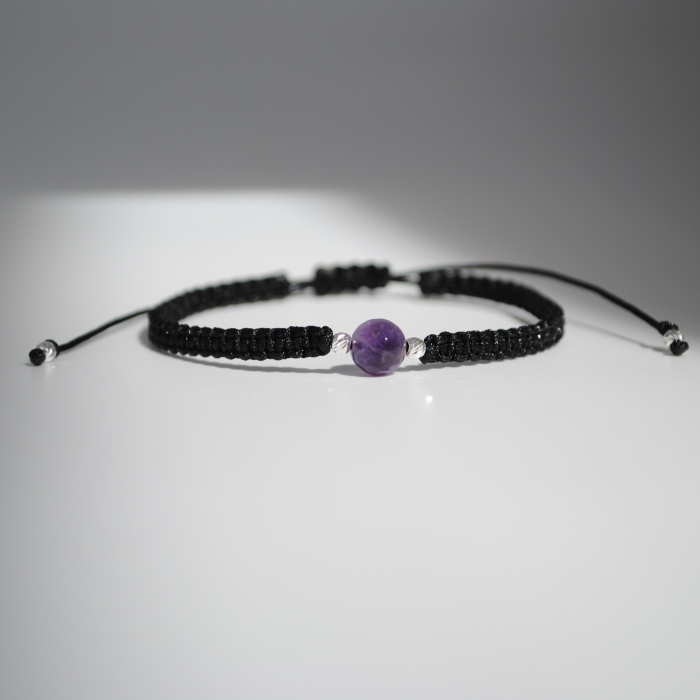 Brățară cu Ametist – Zodia Vărsător – Șnur Reglabil & Argint 925 – Gabrieli [2]