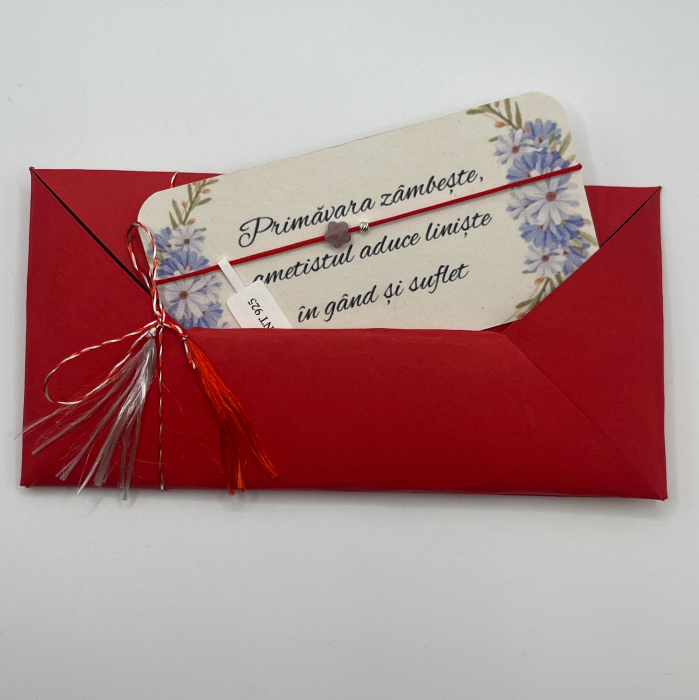 Brățară cu Floricică din Ametist pe Fir Roșu – Mărțișor Handmade Purat Tot Anul [3]