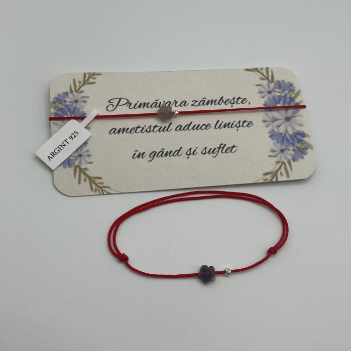 Brățară cu Floricică din Ametist pe Fir Roșu – Mărțișor Handmade Purat Tot Anul [2]