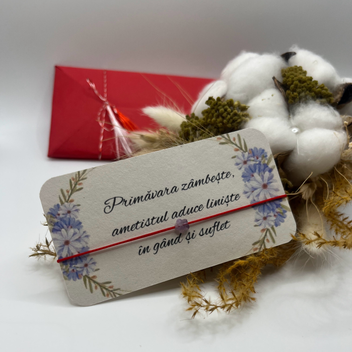 Brățară Mărțișor cu Floricică din Ametist – Handmade, Reglabilă, Purtabilă Tot Anul [3]