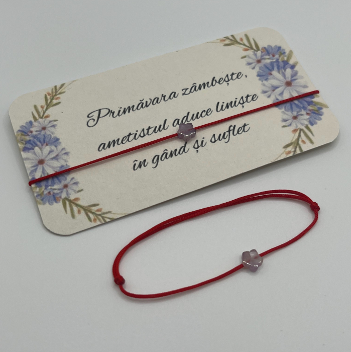 Brățară Mărțișor cu Floricică din Ametist – Handmade, Reglabilă, Purtabilă Tot Anul [2]