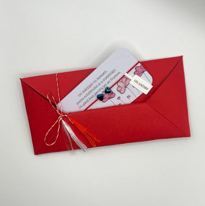 Brățară Mărțișor cu Inimi din Hematit Albastru și Argint – Handmade, Reglabilă, Cadou cu Semnificație [2]