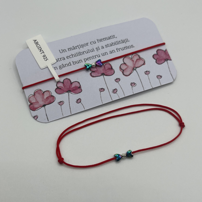 Brățară Mărțișor cu Inimi din Hematit Multicolor și Argint – Handmade, Reglabilă, Purtabilă Tot Anul [2]