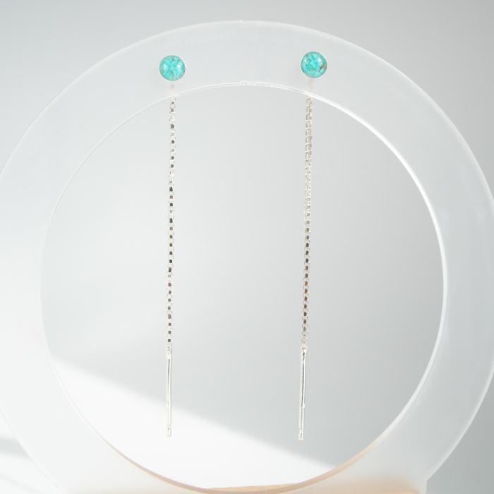 Cercei din argint cu turcoaz natural și rășină UV – model lung, 6.5 cm [3]