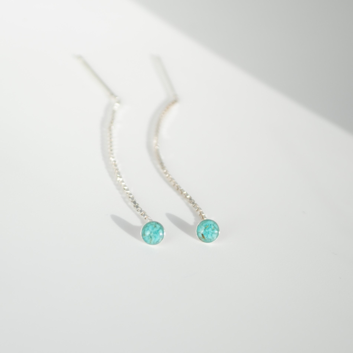 Cercei din argint cu turcoaz natural și rășină UV – model lung, 6.5 cm [2]