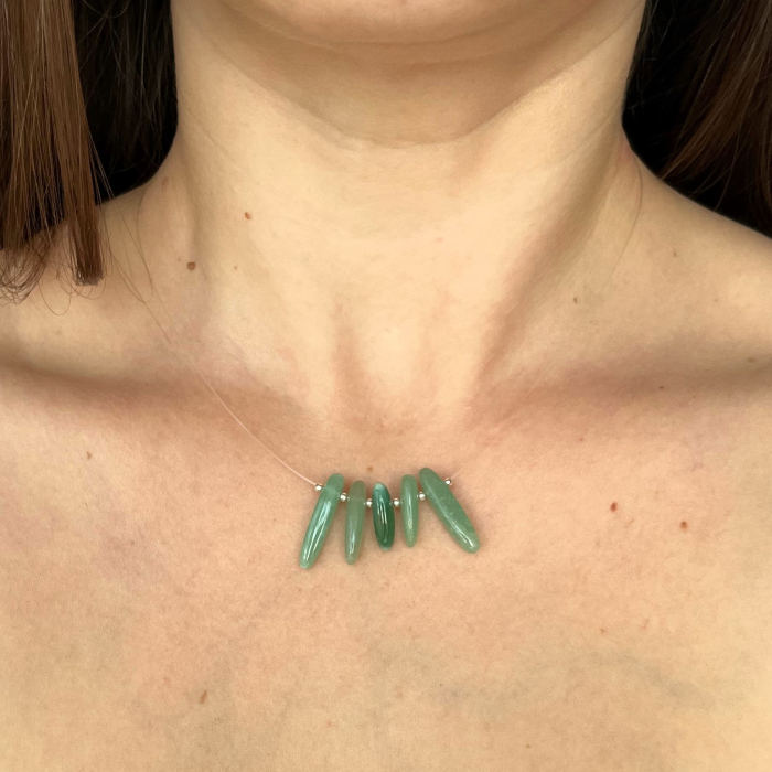 Colier AVENTURIN AURA – Fir Transparent, Gheruțe Aventurin, Argint & Inox [5]