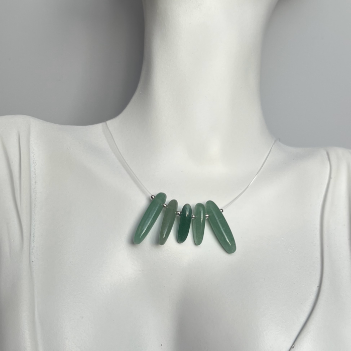 Colier AVENTURIN AURA – Fir Transparent, Gheruțe Aventurin, Argint & Inox [2]