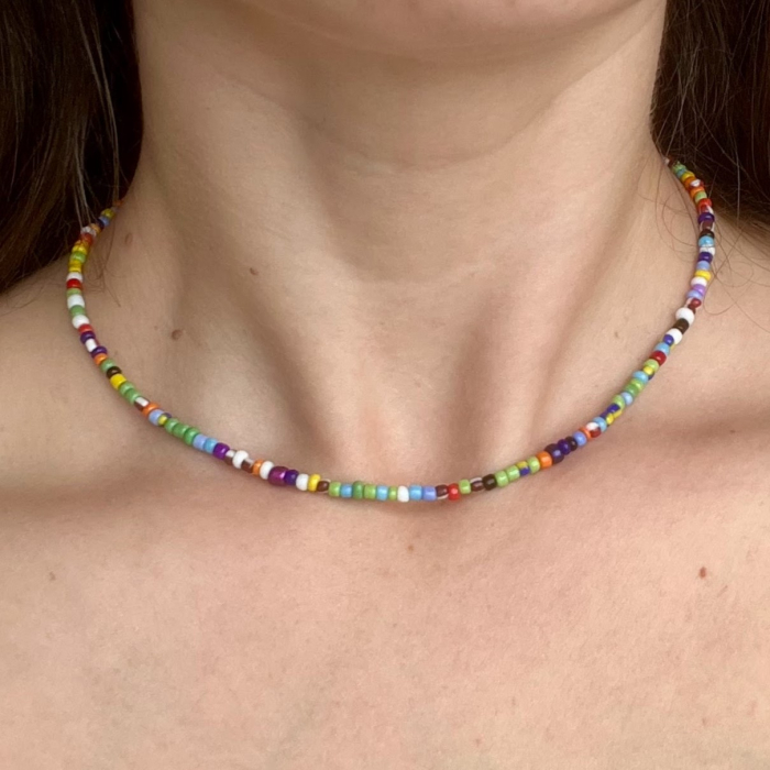 Colier Color Me-handmade, margele de nisip multicolore si otel inoxidabil [2]