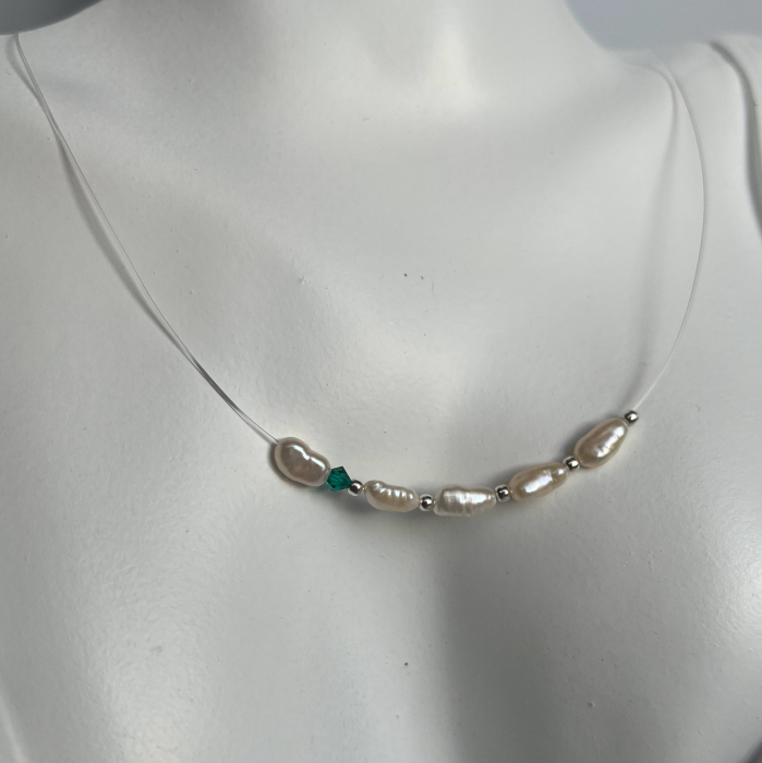 Colier Pearl Color Drop-Green, handmade cu perle de cultura [3]