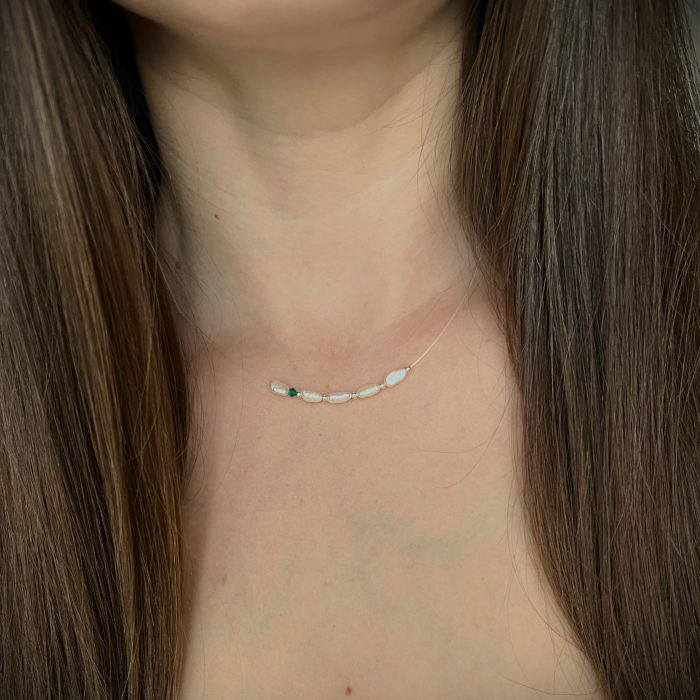 Colier Pearl Color Drop-Green, handmade cu perle de cultura [5]