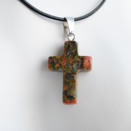 Colier cu Cruce din Unakit – Piele Naturală 44 cm – Talisman Protector Unisex [5]