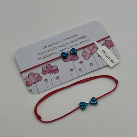 Brățară Mărțișor cu Inimi din Hematit Albastru și Argint – Handmade, Reglabilă, Cadou cu Semnificație [2]