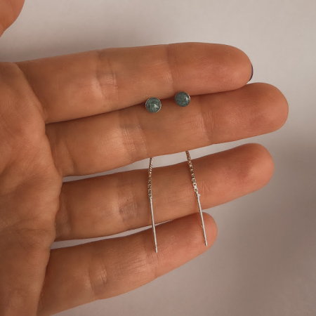 Cercei din argint cu turcoaz natural și rășină UV – model lung, 6.5 cm [5]