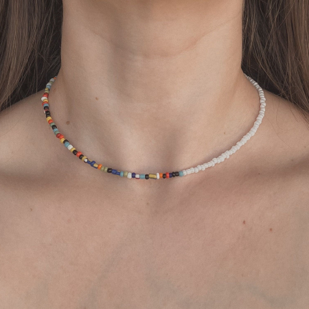 Bijuterii dama - Colier handmade din mărgele de nisip, multicolor, 39 cm – Ofertă fulger 10 lei