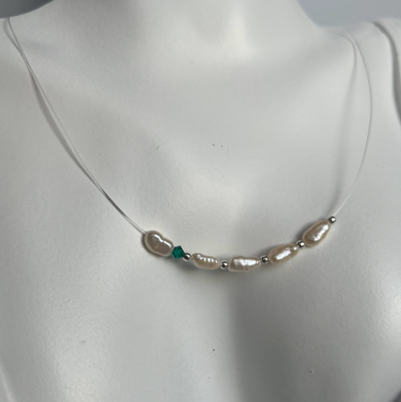 Colier Pearl Color Drop-Green, handmade cu perle de cultura [2]