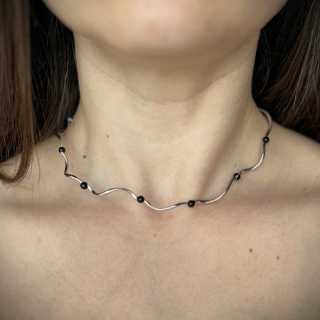 Colier Wave Noir-handmade, cupru si otel inoxidabil [3]