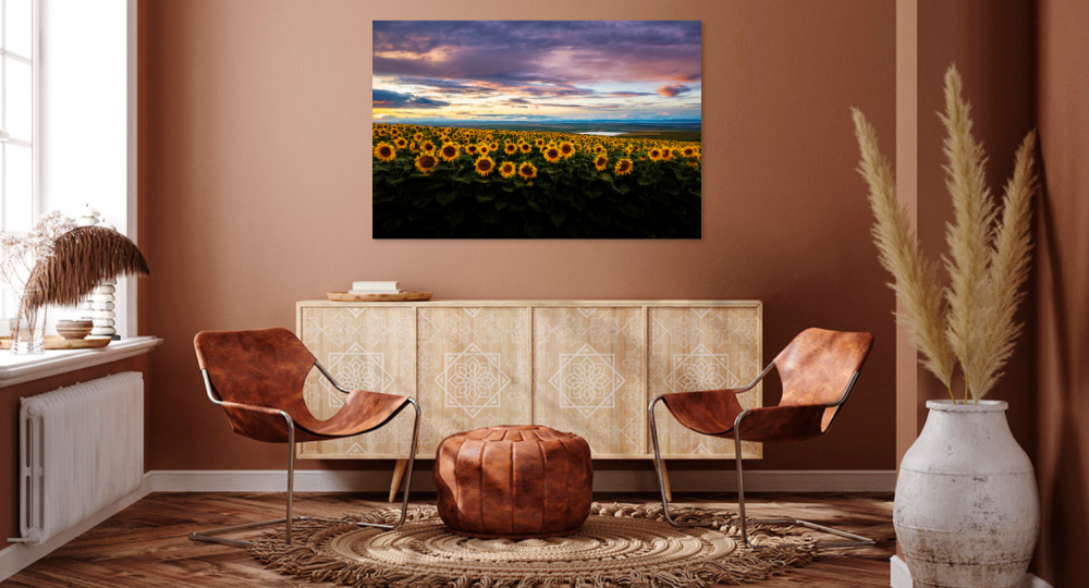 Tablou canvas, Floarea soarelui, peisaj, sunflowers in the sunset, 120x80 cm [3]