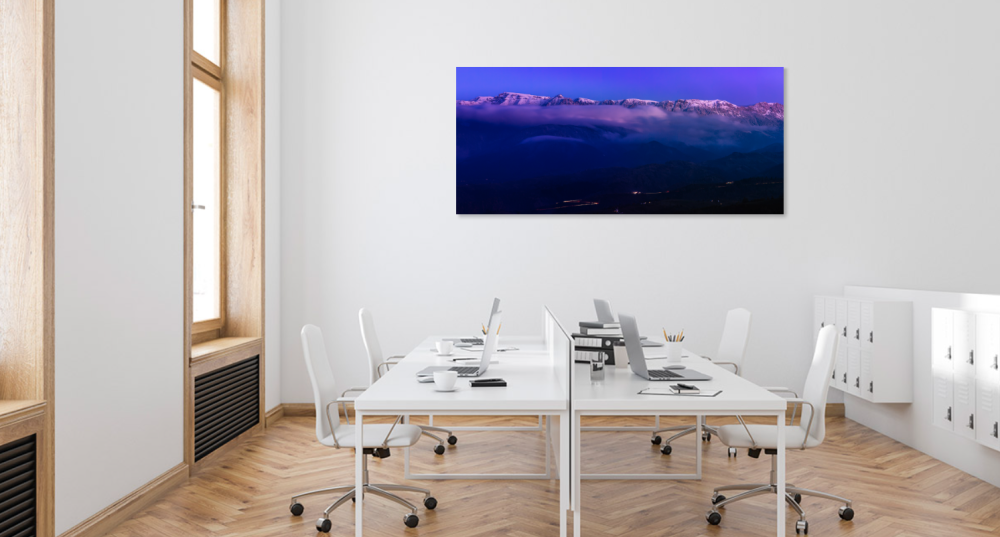 Tablou canvas, Muntii Bucegi la ora albastra, vazuti din sat Pestera, Brasov, 100x70 cm [4]