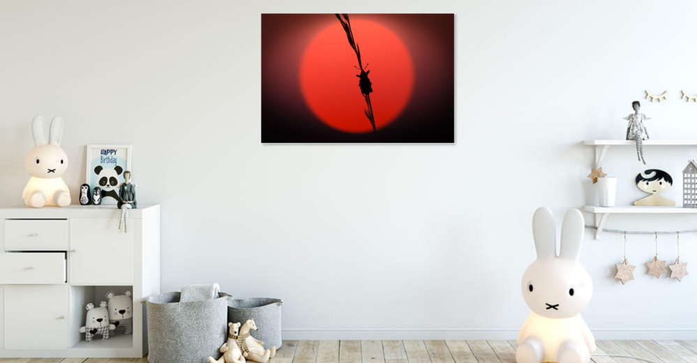 Tablou canvas, Natura, gandacel pe fir de iarba, apus, 50x30 cm [2]