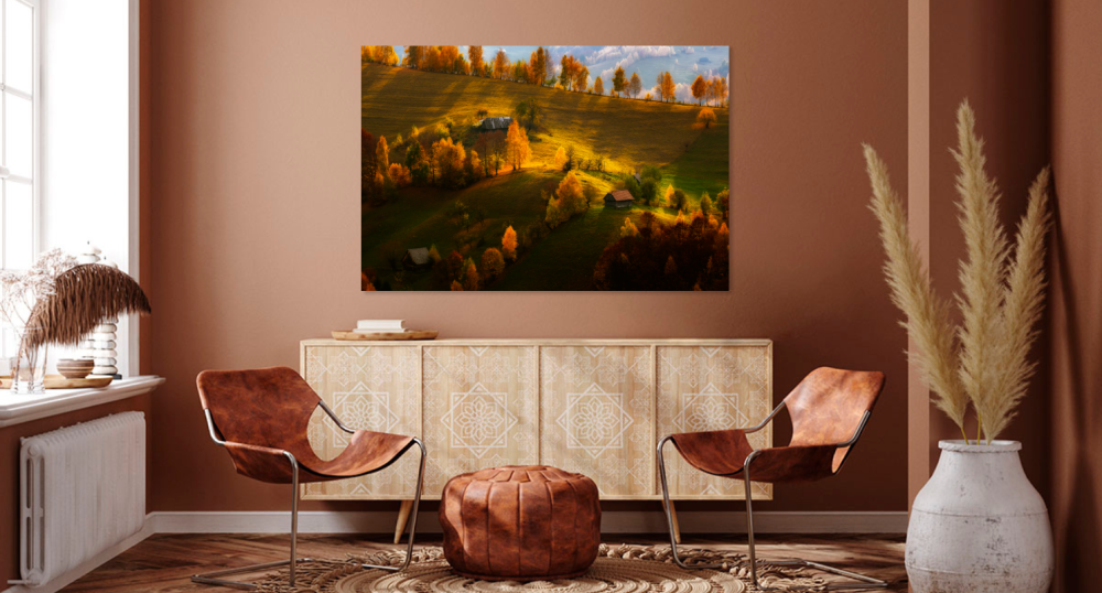 Tablou canvas, Peisaj de toamna pe dealurile Branului, Muntii Bucegi, 50x30 cm [3]