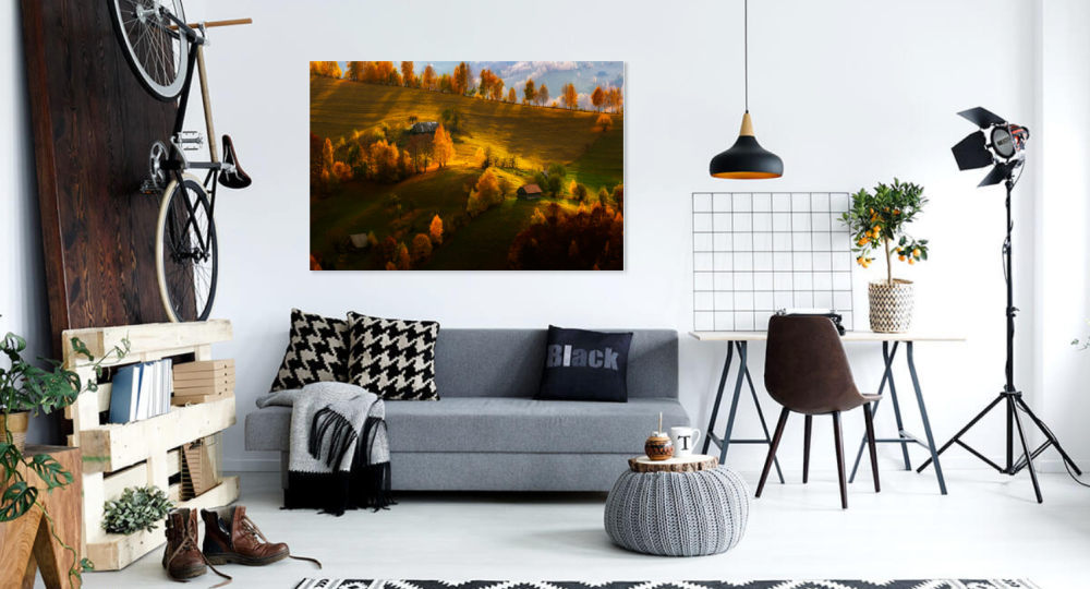 Tablou canvas, Peisaj de toamna pe dealurile Branului, Muntii Bucegi, 50x30 cm [4]