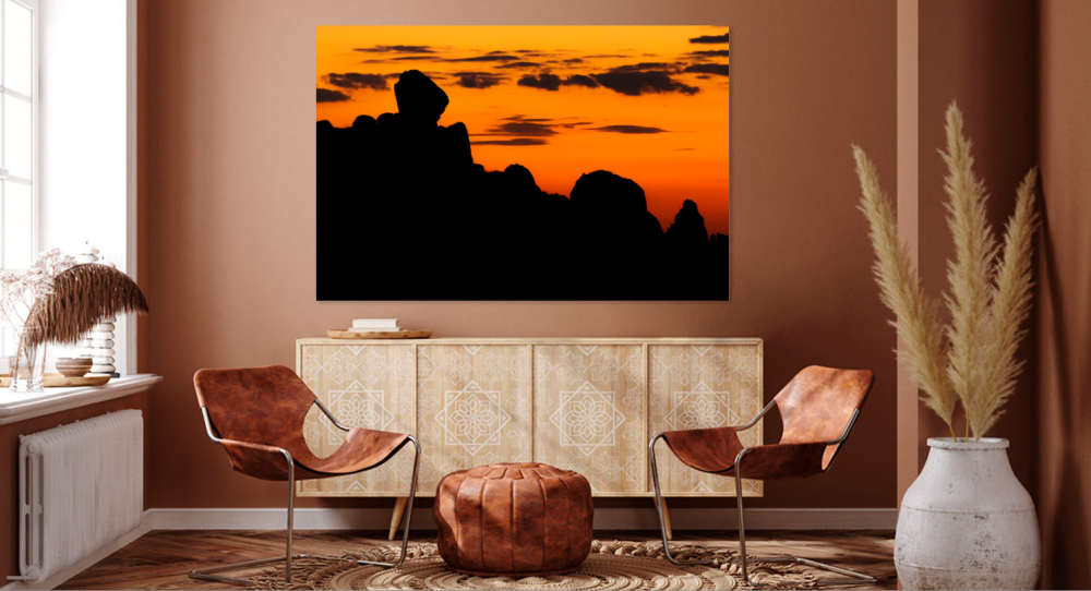 Tablou canvas, Siluetele dealurilor erodate din Culmea Pricopanului, apus, 100x70 cm [2]