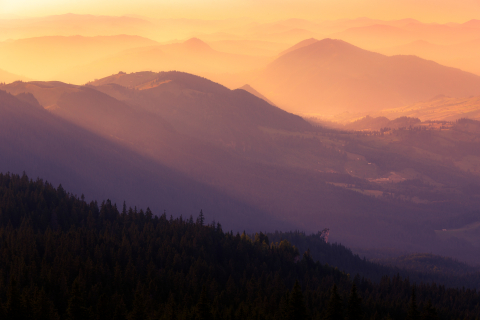 Tablouri canvas - Tablou canvas, Carpatii Orientali vazuti din Muntii Rarau, 50x30 cm