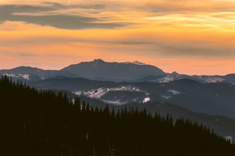 Peisaje autentice romanesti - Tablou canvas, Ceahlaul in lumina apusului, 100x70 cm