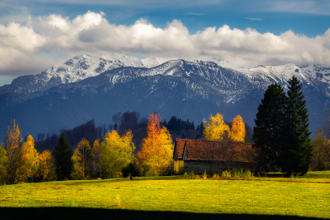 Tablouri canvas - Tablou canvas, Vedere spre Bucegi intr-o zi de toamna, munte, 75x50 cm