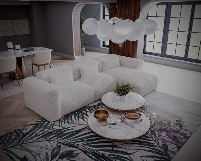 Colțar de Lux Treasure din stofă bouclé crem 297x94x42 cm [4]