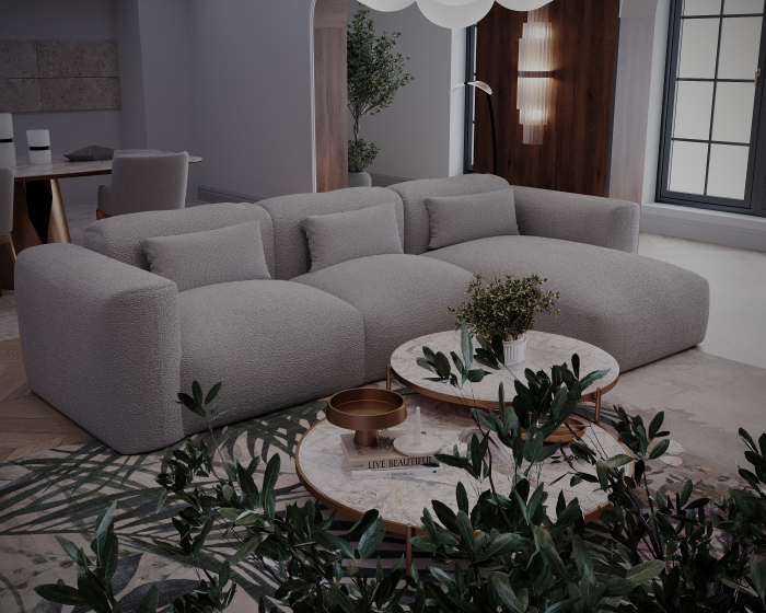 Colțar de Lux Treasure din stofă bouclé gri 297x94x42 cm [2]