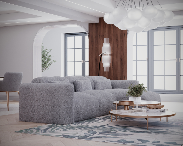 Colțar de Lux Treasure din stofă bouclé gri 297x94x42 cm [6]