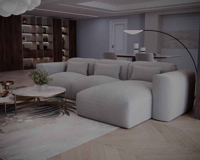 Colțar de Lux Treasure din stofă bouclé gri 297x94x42 cm [4]