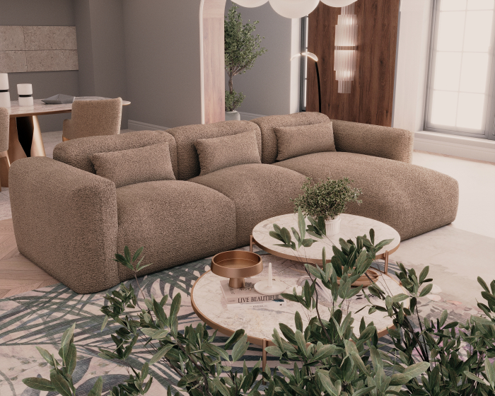 Colțar de Lux Treasure din stofă bouclé maro 297x94x42 cm [2]