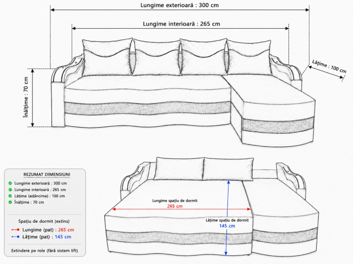 Coltar Extensibil Simona, 300X145X70 Cm [3]