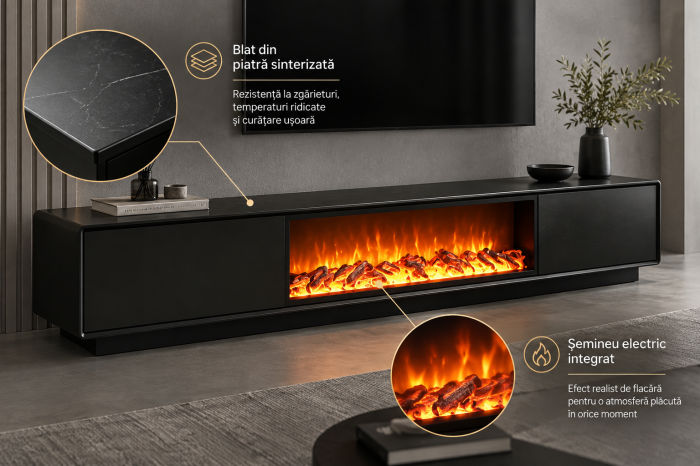 Comoda TV cu semineu 200x40x30cm MDF [4]
